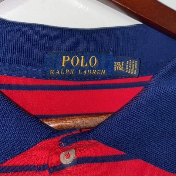 Red & Navy striped polo Shirt - Picture 3 of 3